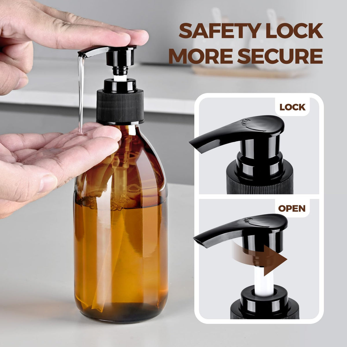 HomePicker amber glass side profile demonstrating UV-protective dark brown glass for product preservation