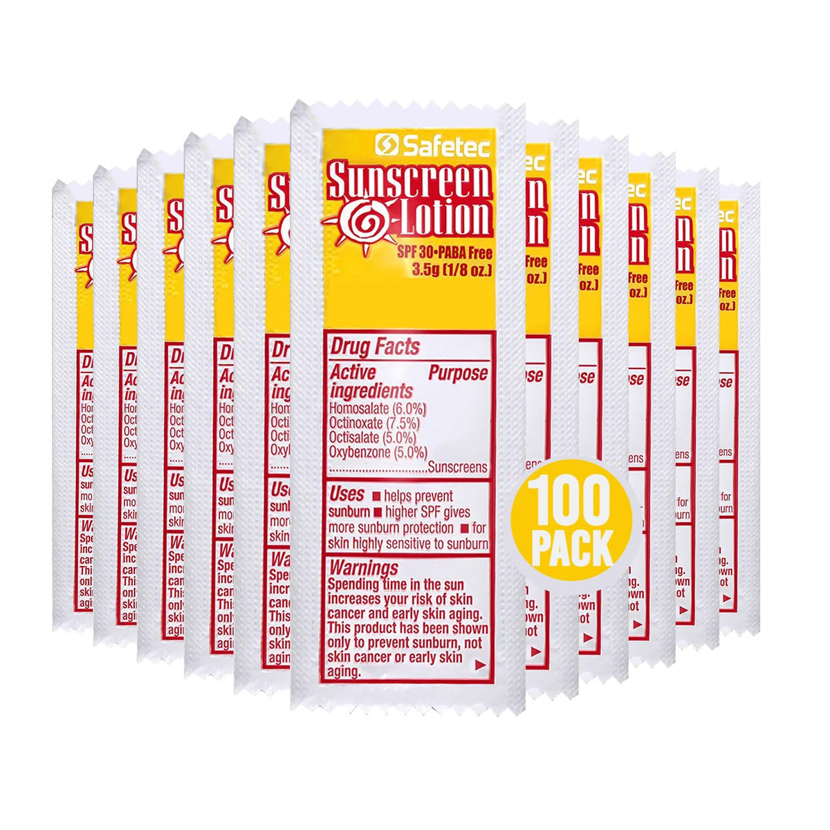 HOMESPHERE front view of 100 sunscreen packets showing convenience