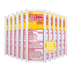 HOMESPHERE front view of 100 sunscreen packets showing convenience