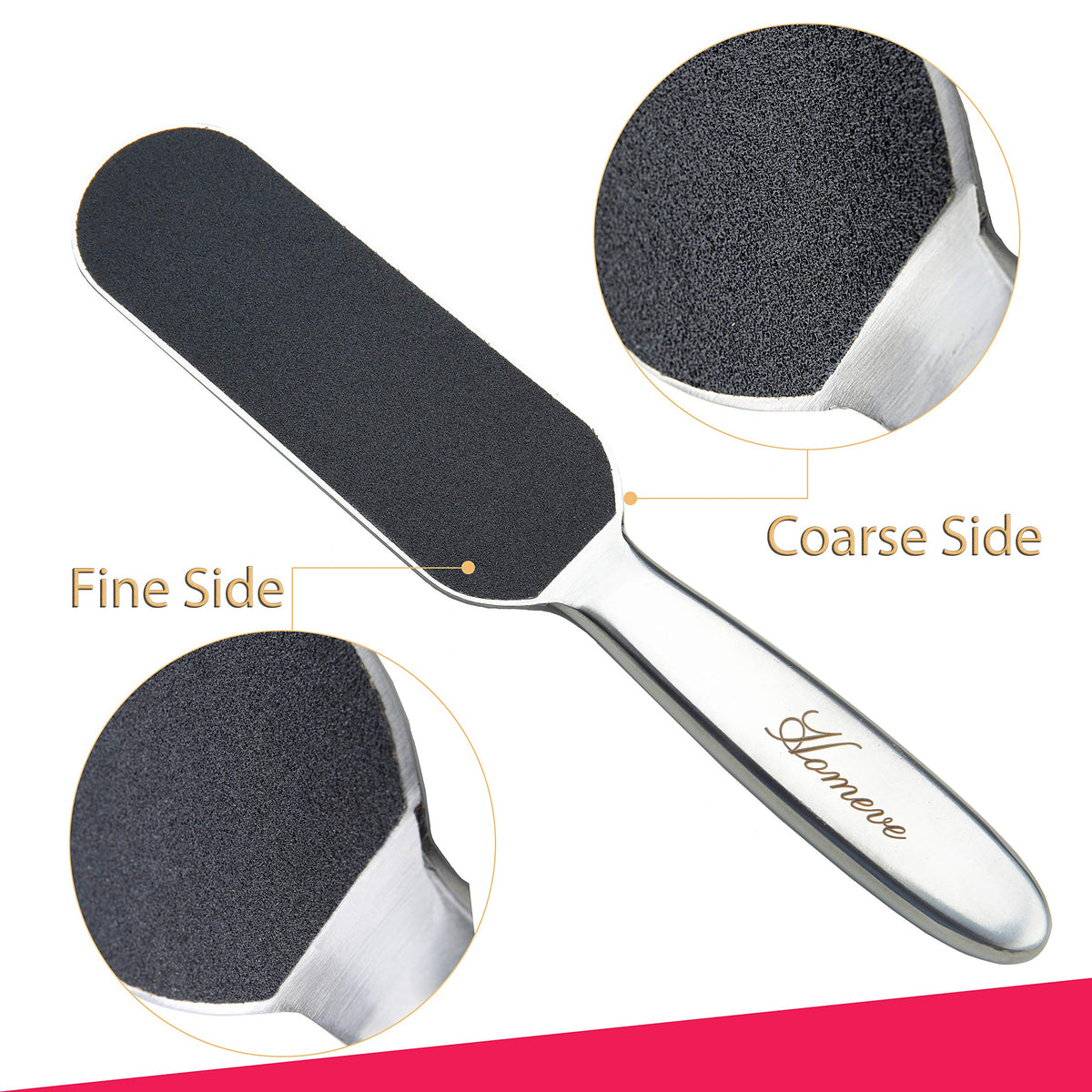 Homeve stainless steel handle closeup highlighting sturdy grip and control