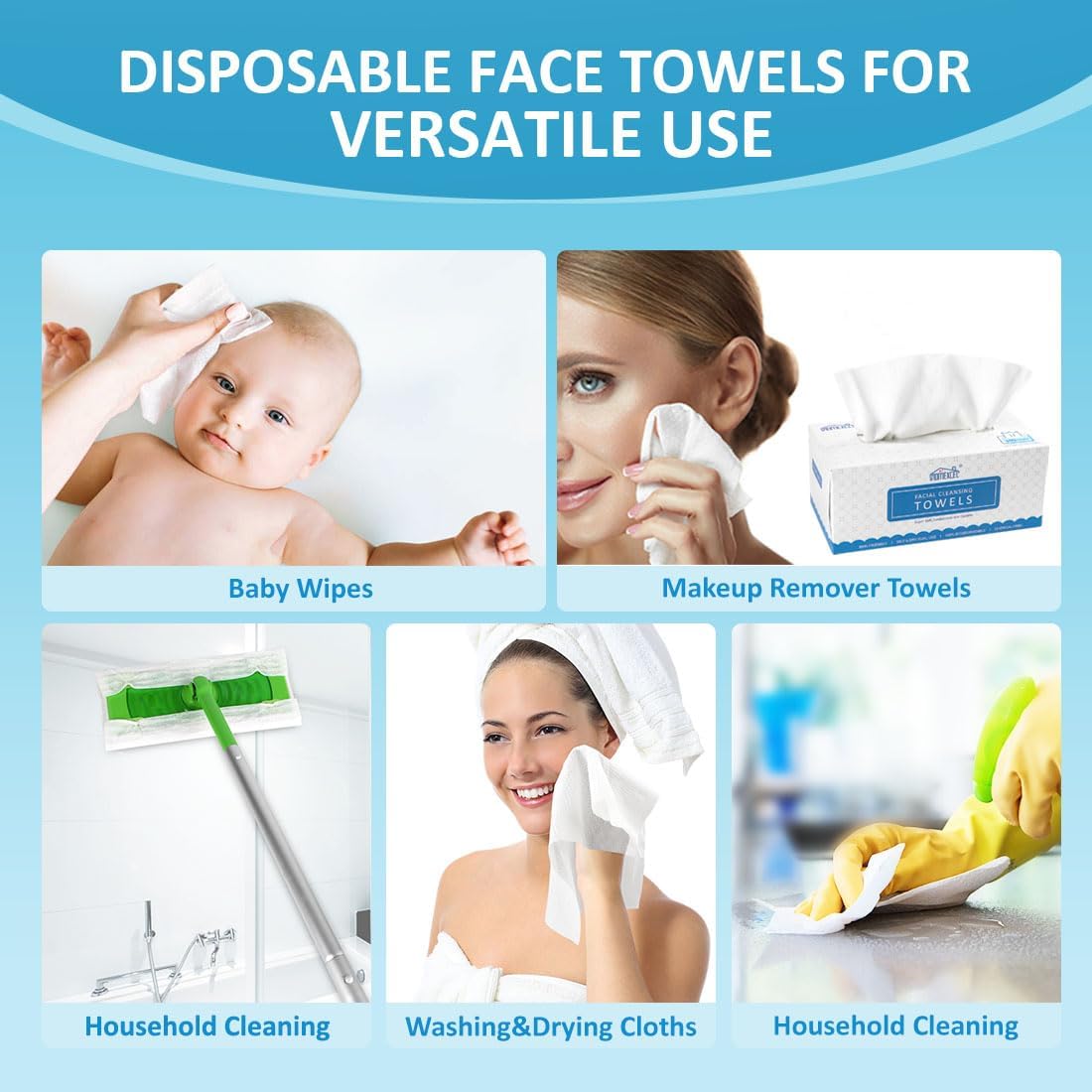 HOMEXCEL towel in use removing makeup gently from a model's cheek