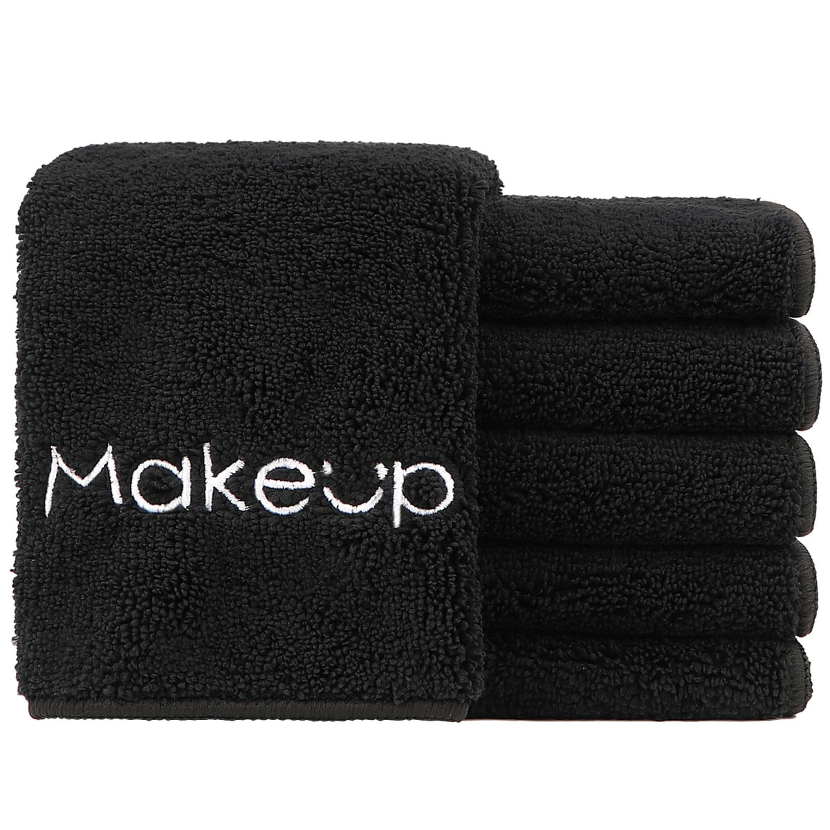 HOMEXCEL front packaging showing six black makeup remover cloths and benefits
