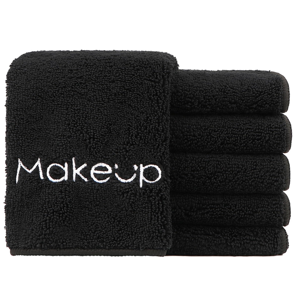 HOMEXCEL front packaging showing six black makeup remover cloths and benefits