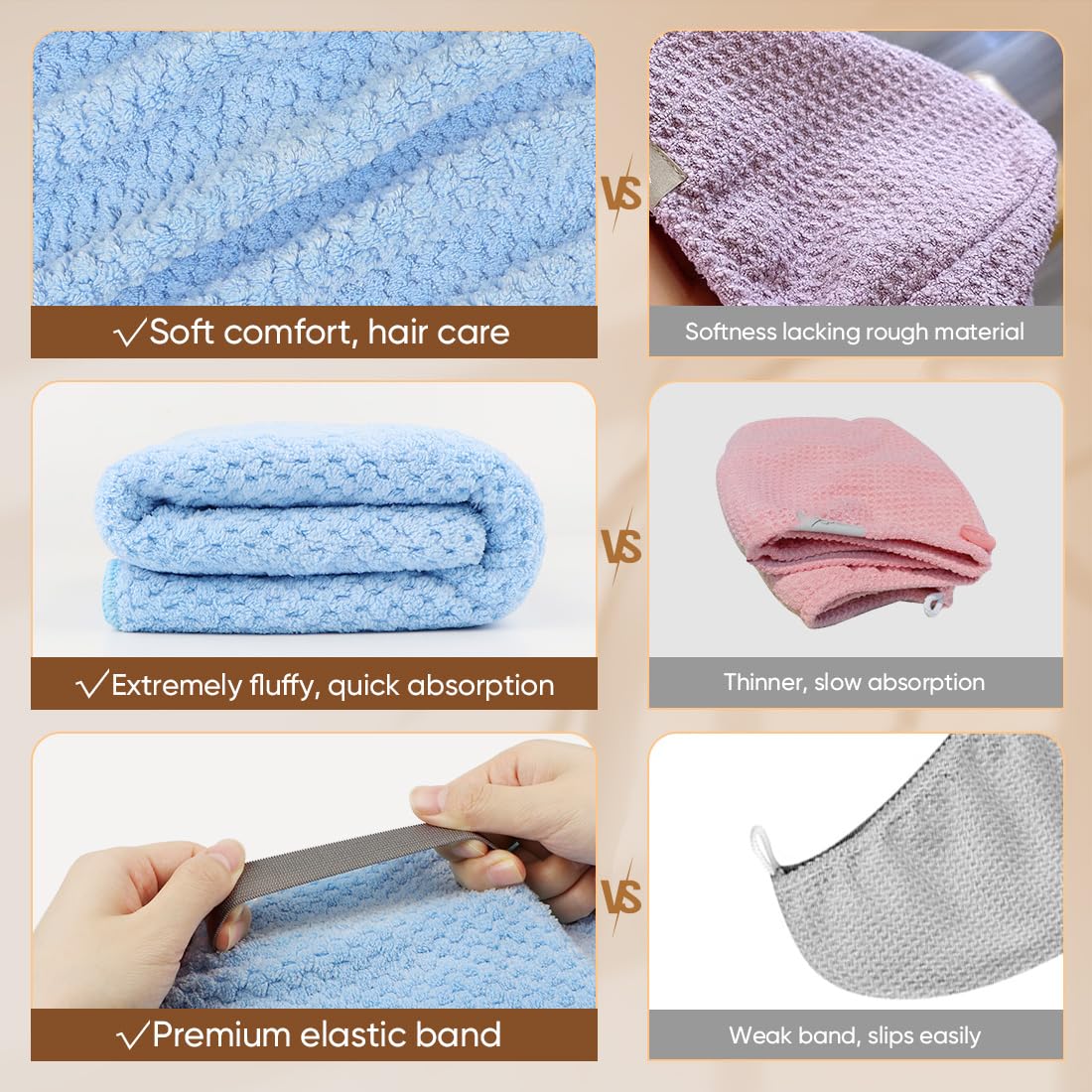 HOMEXCEL towel next to handrail shows 40x20 inch coverage for long hair