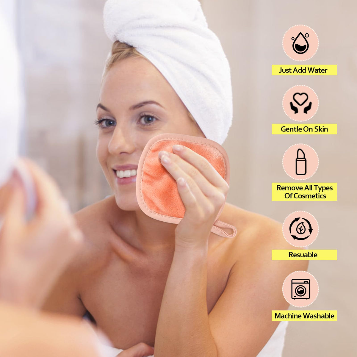 HOMEXCEL wet cloth removing makeup demonstrating effective water-only removal benefit