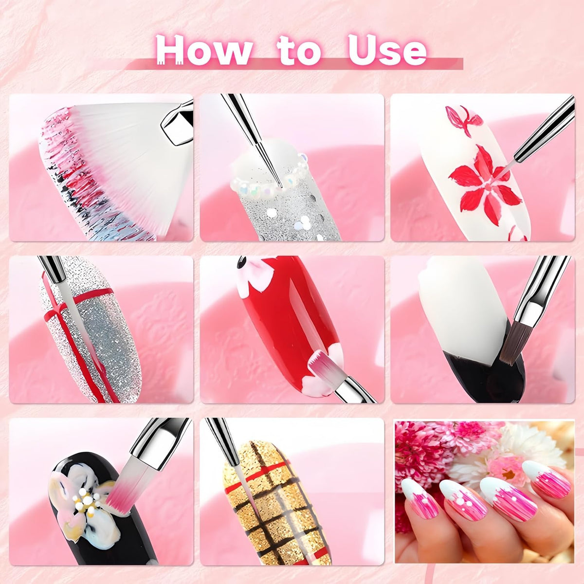 HomTop artist using brushes on practice nails demonstrating control and technique