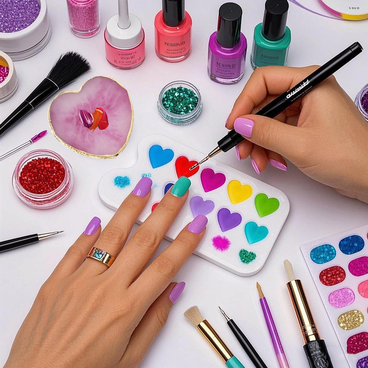 HomTop palette in use with nail polish drops for accurate blending and color testing