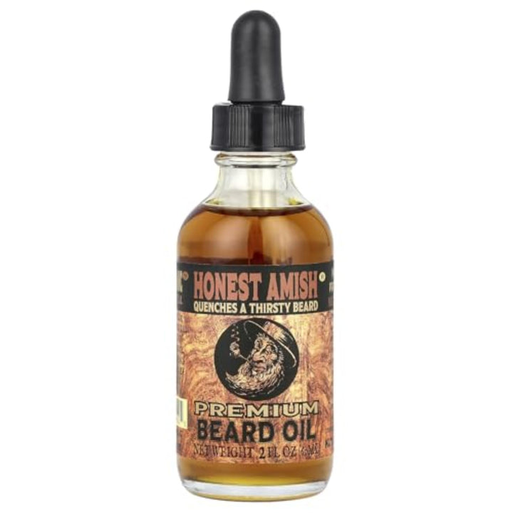Honest Amish front bottle view showing 2 oz label and natural grooming benefit