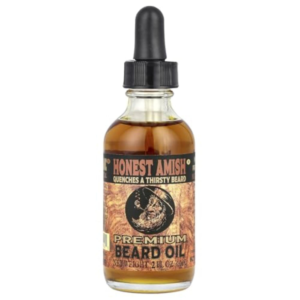 Honest Amish front bottle view showing 2 oz label and natural grooming benefit