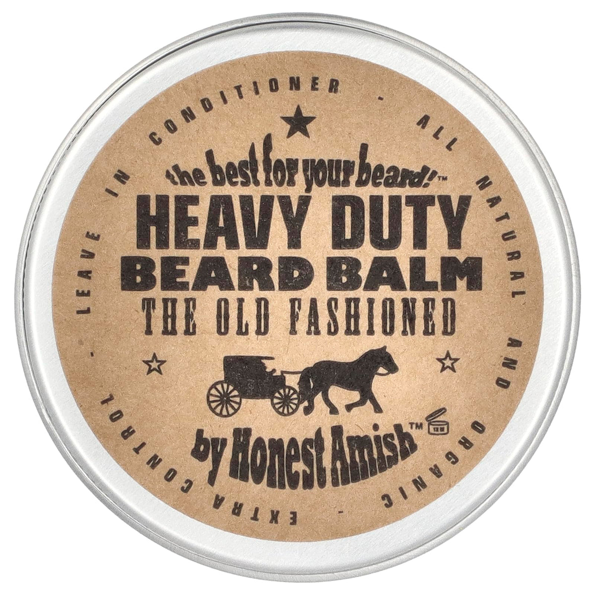 Honest Amish heavy duty balm jar front view showing label and packaging benefit