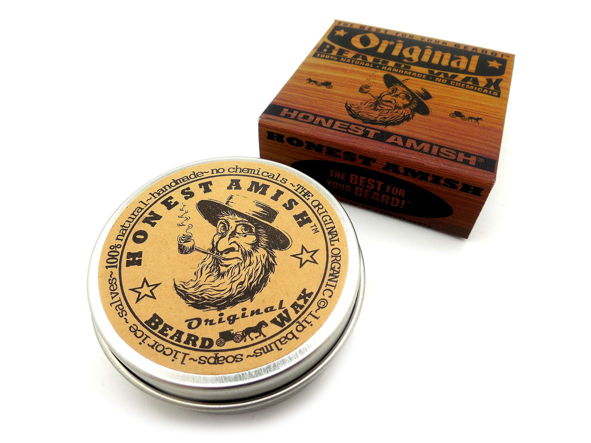 Honest Amish beard wax in use applying small amount for controlled styling
