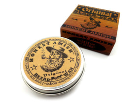 Honest Amish beard wax in use applying small amount for controlled styling