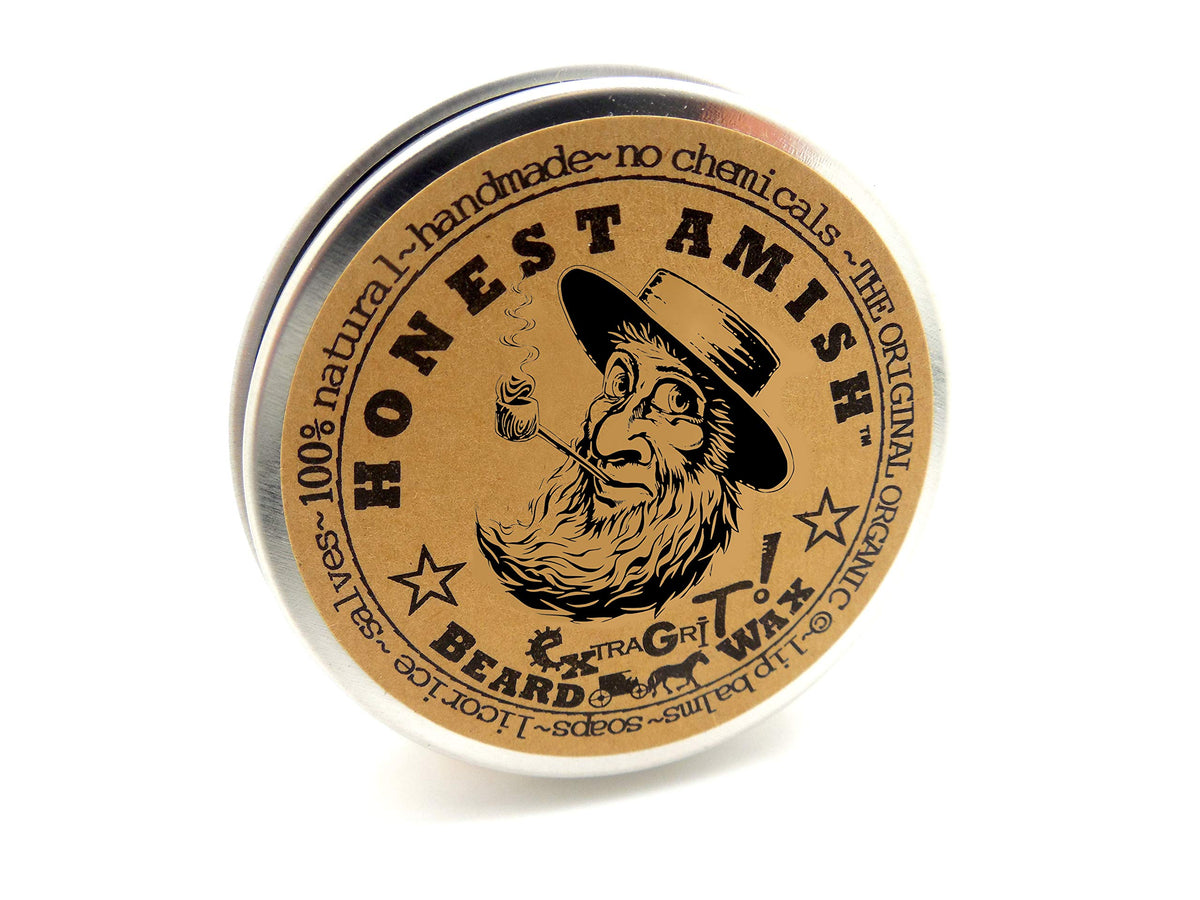 Honest Amish wax texture closeup displaying gritty paste and natural ingredients for strong hold