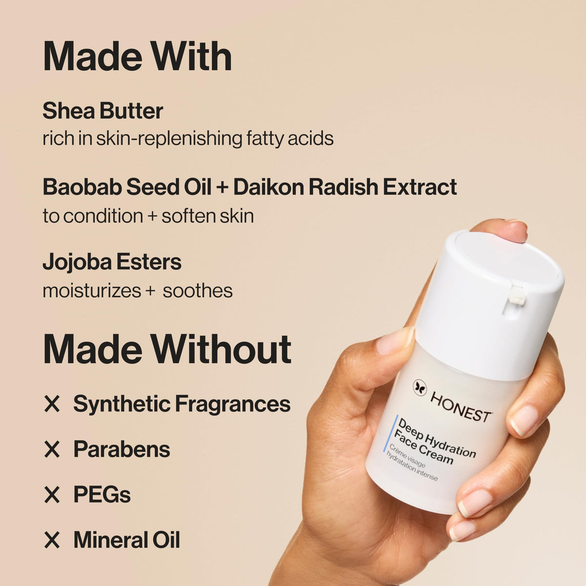 Honest Beauty cream applied on hand illustrating fast absorption and softness