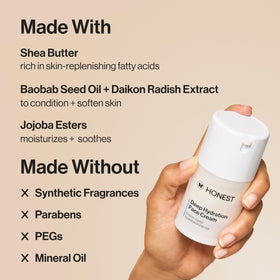 Honest Beauty cream applied on hand illustrating fast absorption and softness