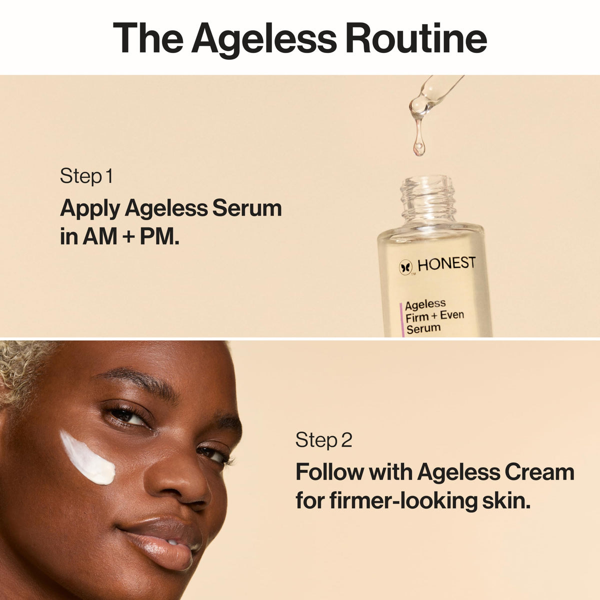 Honest Beauty illustrative before and after concept showing firmer-looking and more even skin benefit