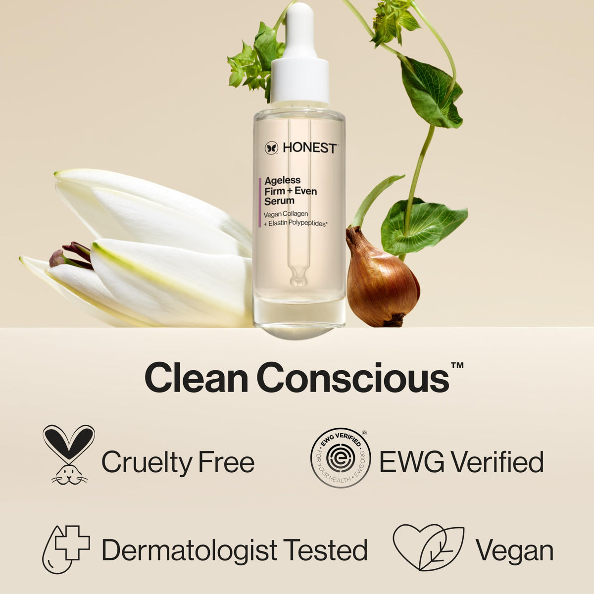 Honest Beauty bottle staged beside moisturizer showing layering in routine benefit