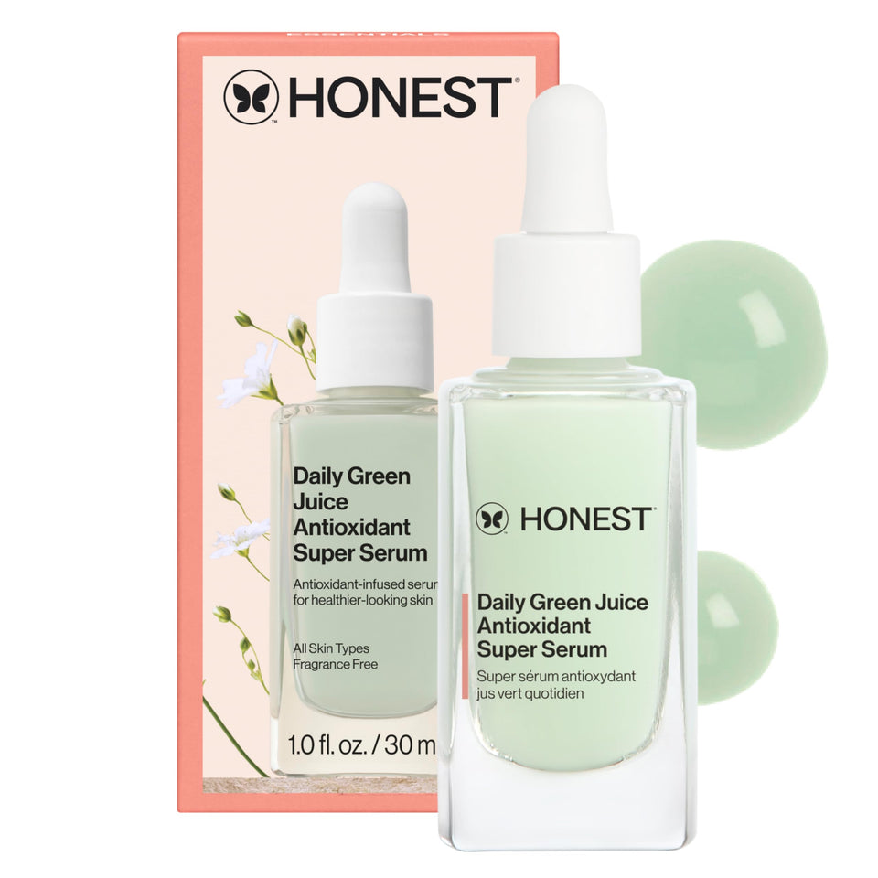 Honest Beauty front packaging showing bottle and clear label benefit