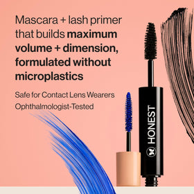 Honest Beauty dual-ended tube opened to show primer and mascara for convenience