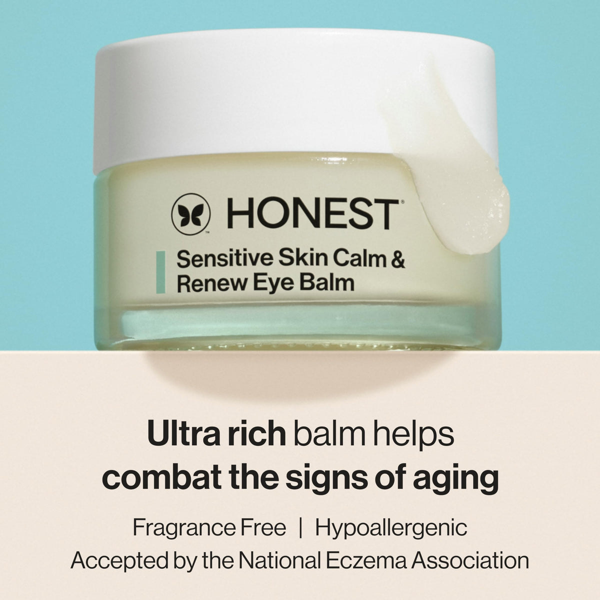 Honest Beauty balm texture close-up showing creamy finish for intense moisturization