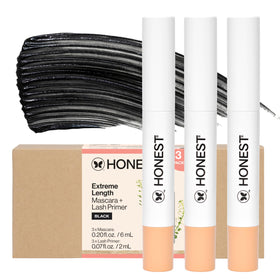 Honest Beauty front packaging showing three 2-in-1 tubes, travel-ready supply