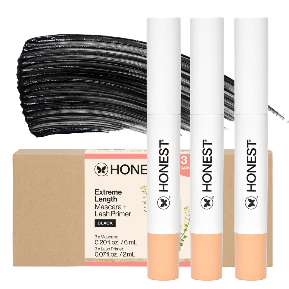 Honest Beauty front packaging showing three 2-in-1 tubes, travel-ready supply