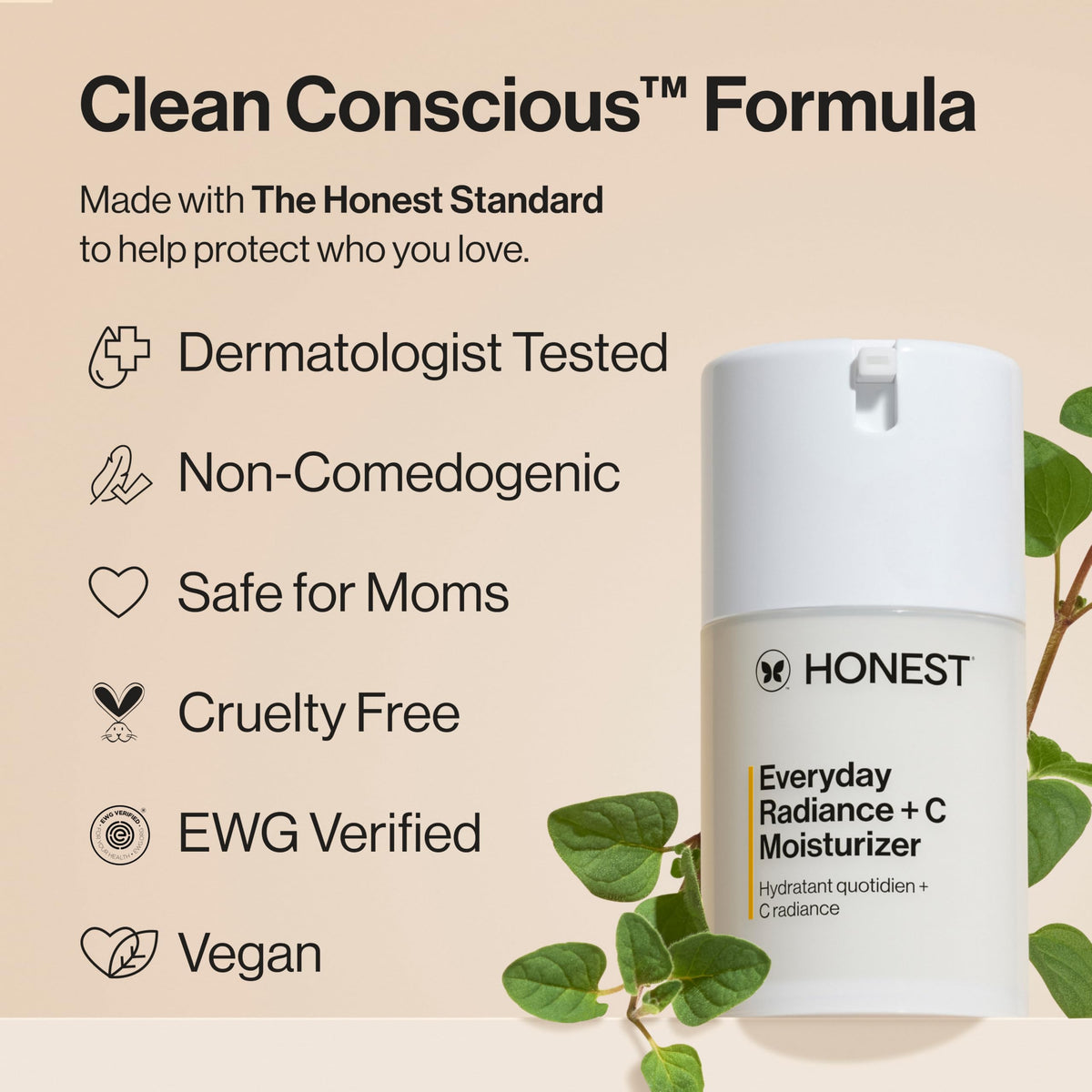 Honest Beauty bottle of Vitamin C ingredient nearby to show antioxidant benefit