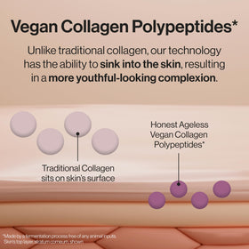 Honest Beauty product label detail displaying key vegan collagen and hyaluronic acid benefits