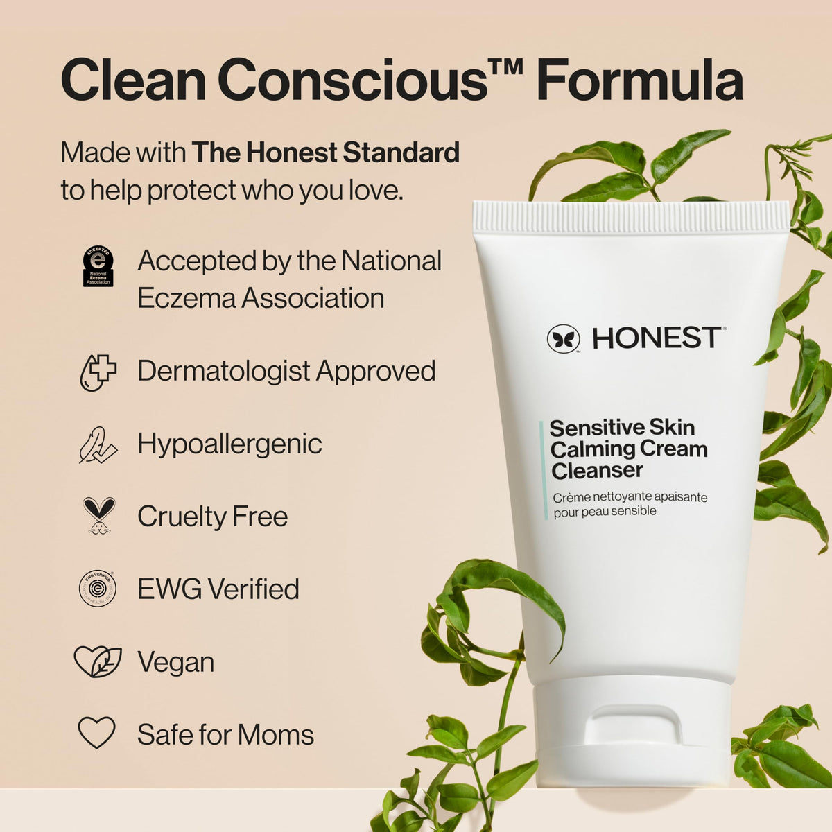 Honest Beauty ingredient label close-up showing calming phyto-blend benefit