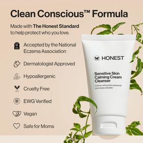 Honest Beauty ingredient label close-up showing calming phyto-blend benefit