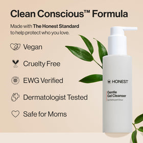 Honest Beauty cleanser held in hand to show compact travel-friendly scale