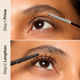 Honest Beauty application on model eye showing lifted, lengthened lashes