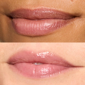 Honest Beauty Plum Drop applied on lips close-up showing sheer buildable color