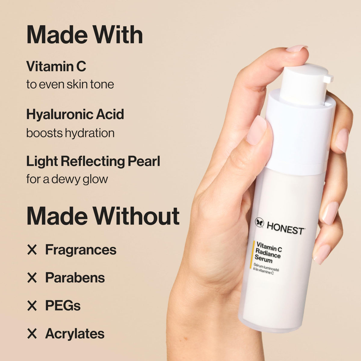 Honest Beauty clear serum texture droplet on fingertip shows lightweight hydration