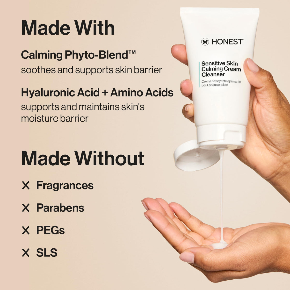 Honest Beauty creamy foam texture highlighting gentle hydrating feel