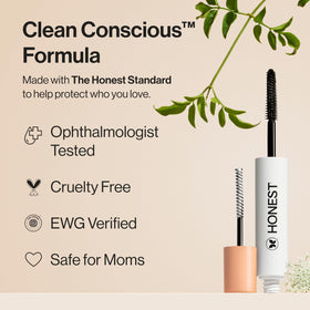 Honest Beauty black mascara texture swirl demonstrating smooth, clump-free finish