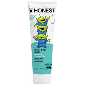 The Honest Company front bottle Toy Story packaging showing friendly design and quick hydration