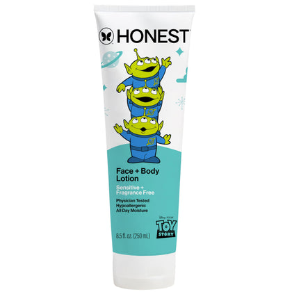 The Honest Company front bottle Toy Story packaging showing friendly design and quick hydration