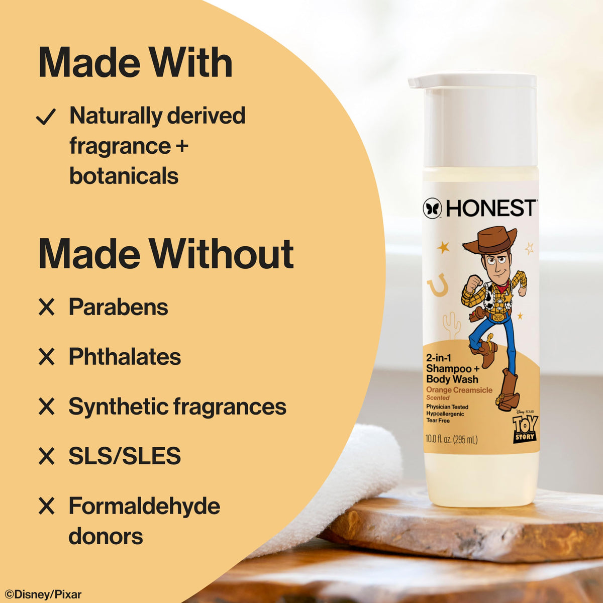 Honest Company label closeup highlighting ingredients and gentle formulation