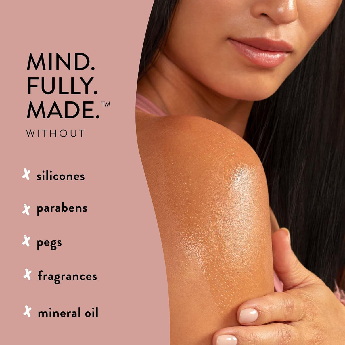 Pouring oil from The Honest Company into palm demonstrating easy dosing and smooth spread