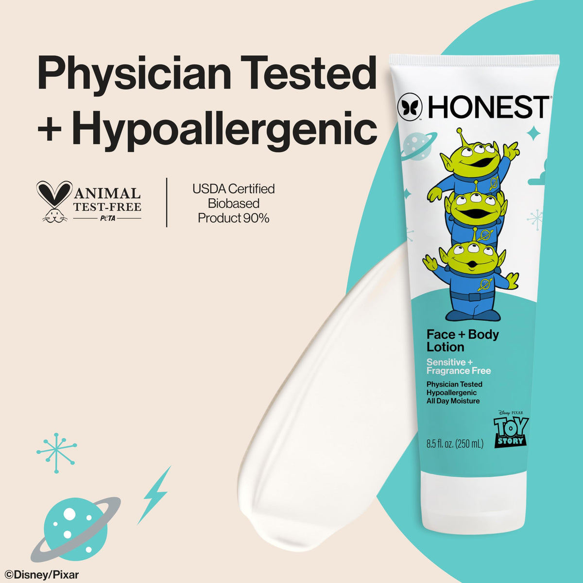 The Honest Company pump dispensing lotion demonstrating smooth texture and fast absorption