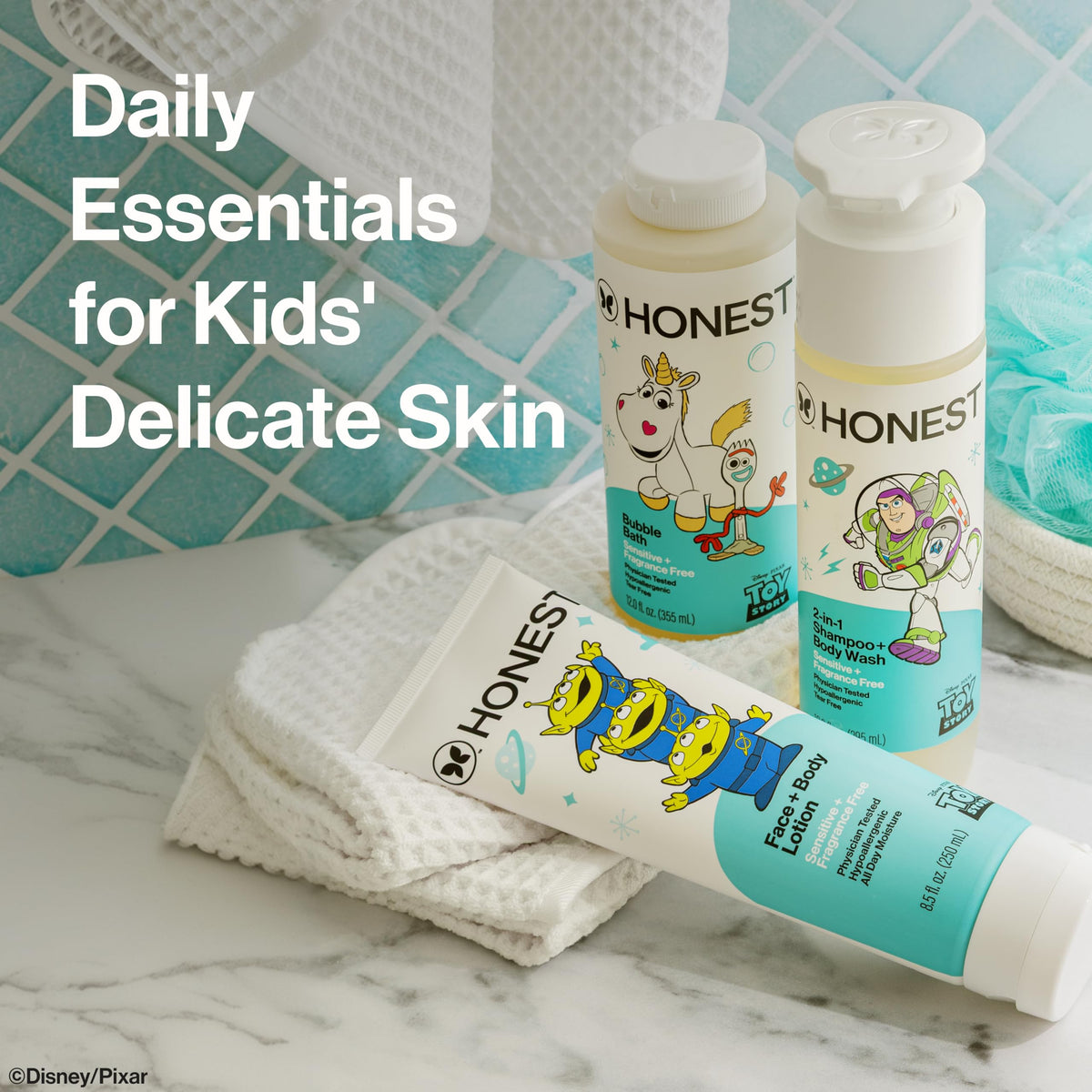 The Honest Company multiple bottles on shelf showing retail presentation and family appeal