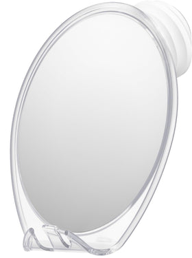 HONEYBULL front view of fogless extra-large shower mirror showing full reflection benefit