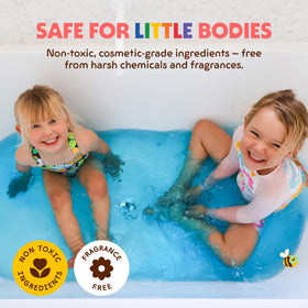 Blue Honeysticks tablet dissolving to tint bathwater, sensory play benefit