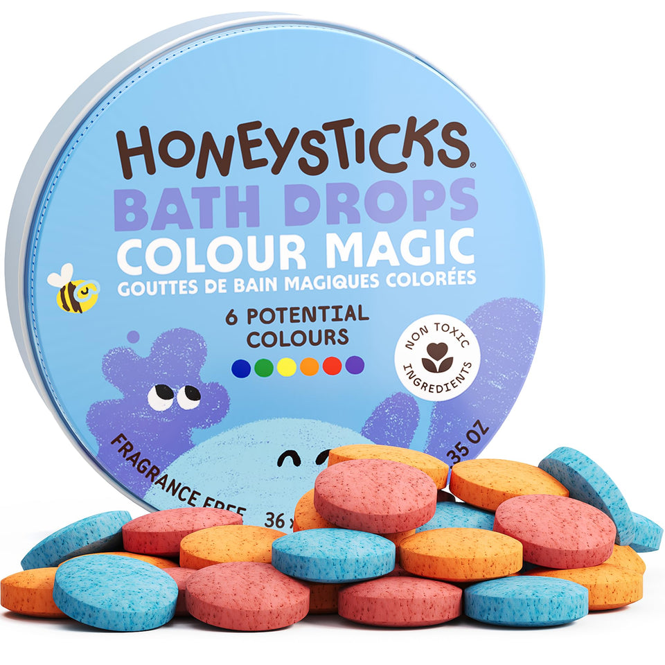 Honeysticks open tin with 36 colorful bath drops, tidy storage and gifting