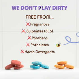 Yellow Honeysticks tablet splashing color into tub, easy visual learning