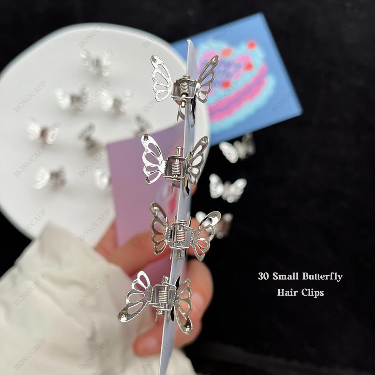 HONGCAUP clip worn in hair demonstrating secure hold and subtle decorative accent