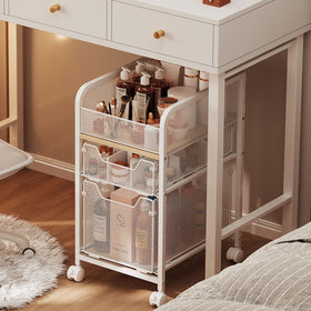 hongtamoya front view of white rolling cart showing compact storage benefit