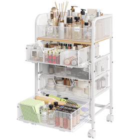 Hongtamoya front view of white makeup cart showing compact storage benefits