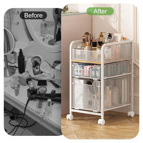 hongtamoya cart next to vanity showing scale and fitting in tight spaces